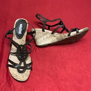 Brown strap cork wedged sandal